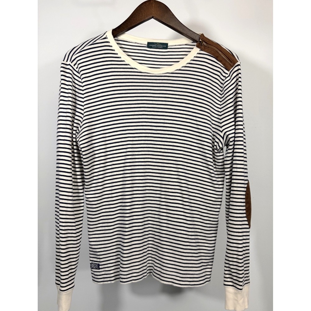 Lauren Ralph Lauren Cream and Black Striped Long Sleeve Turtleneck-Style Sweater